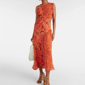 Ulla Johnson Orange Floral Midi Dress